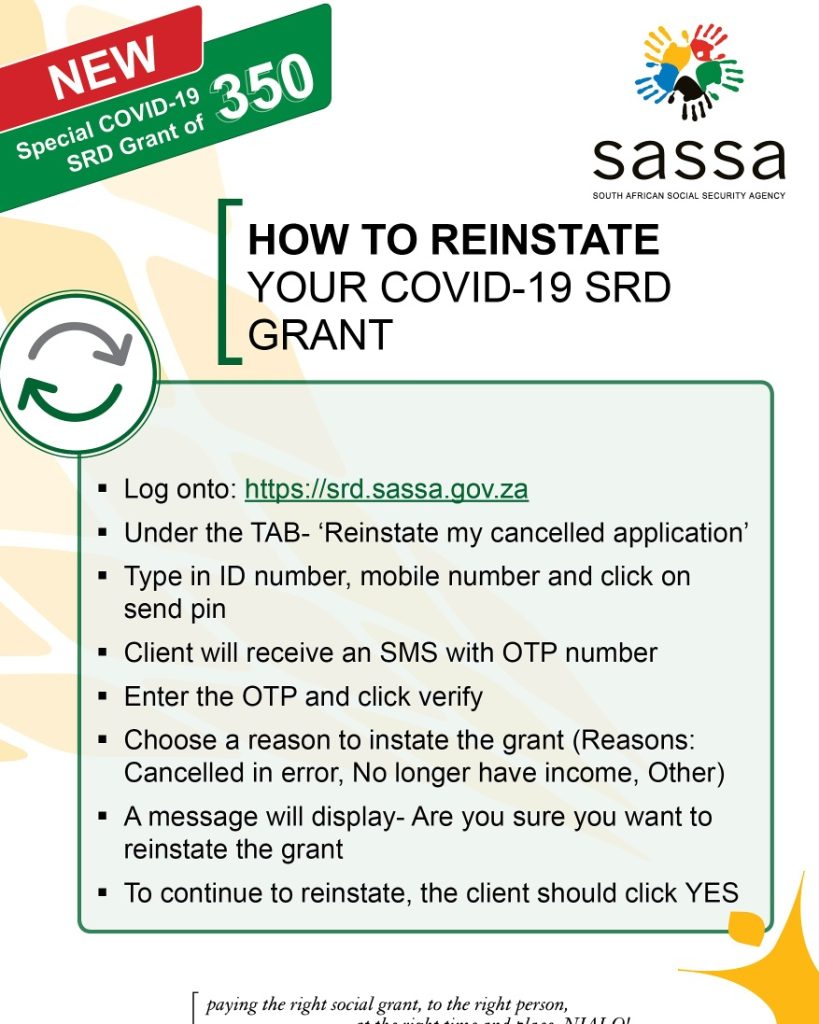 How to Reinstate Your SASSA SRD Grant Application